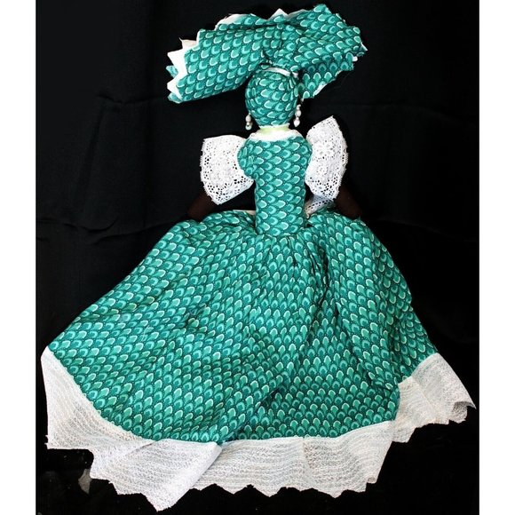 Caribbean Island Style Doll Green Dress Lace Trim Souvenir Ethnic New Orleans - Picture 9 of 12